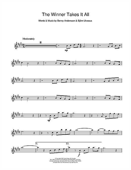 Abba The Winner Takes It All Sheet Music Notes Chords Download Pop Notes Alto Saxophone Pdf Print 111934