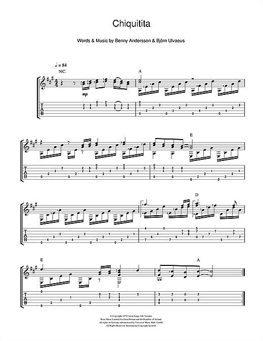 Abba Chiquitita Sheet Music Notes Chords Download Pop Notes Guitar Pdf Print 111976 E e e i'm a shoulder you can cry on, e d e e7 a a a your best friend, i'm the one you must rely. music notes room
