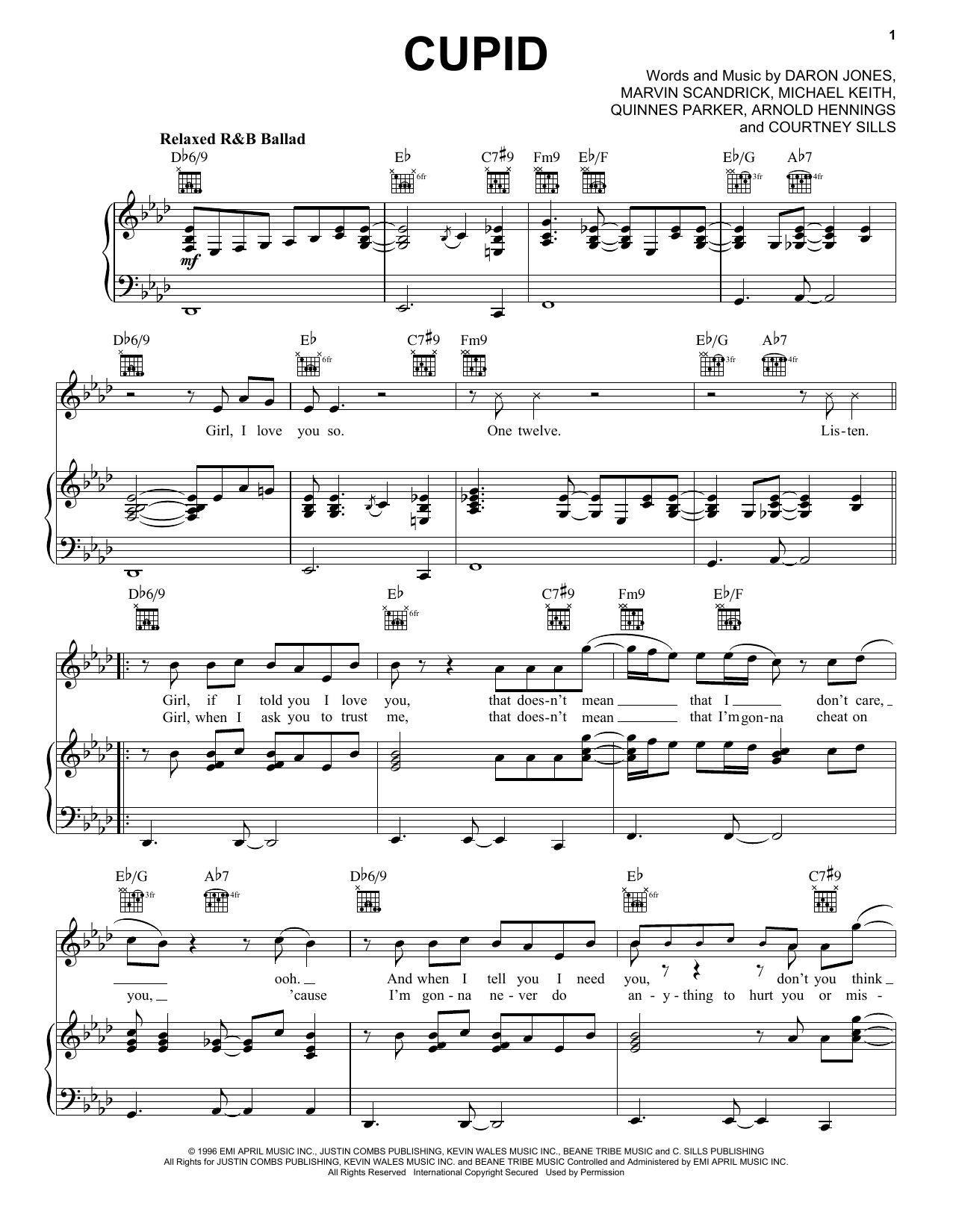 112 Cupid Sheet Music Notes & Chords for Piano, Vocal & Guitar (Right-Hand Melody) - Download or Print PDF