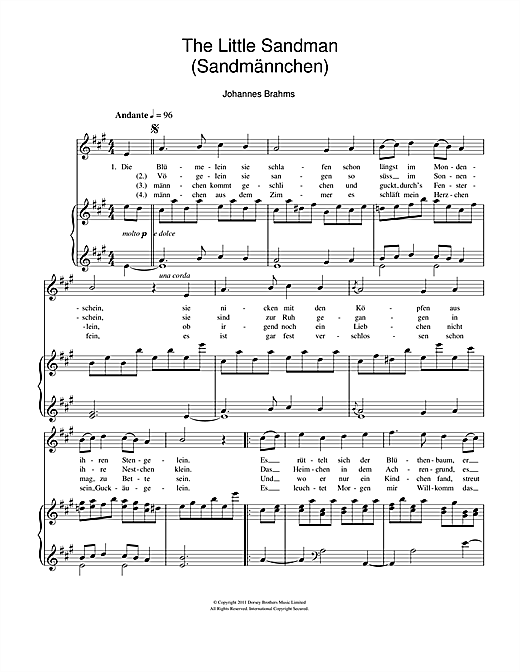 Johannes Brahms Sandmannchen The Little Sandman Sheet Music Download Pdf Score 112173