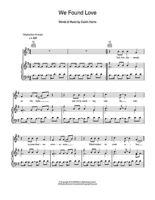 Rihanna We Found Love Featuring Calvin Harris Sheet Music Download Pdf Score 112297