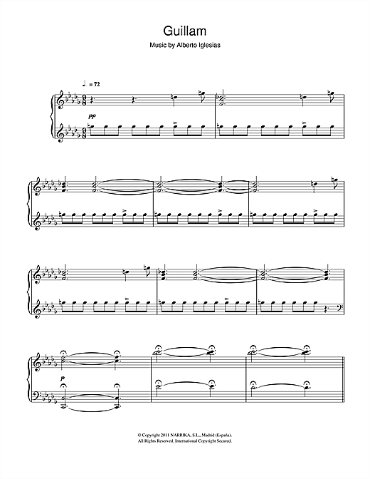 Preview Alberto Iglesias Guillam Film and TV sheet music, notes and chords for Piano, SKU: 112324 sheet music, piano notes, chords, guitar tabs, score, transpose, transcribe, how to play, guide, download, learn, tutorial, progression, song, artist, awards, billboard, mtv, vh1, tour, single, album, release
