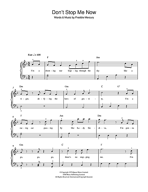 Queen Don T Stop Me Now Sheet Music Notes Chords Download Rock Notes Beginner Piano Pdf Print 112505