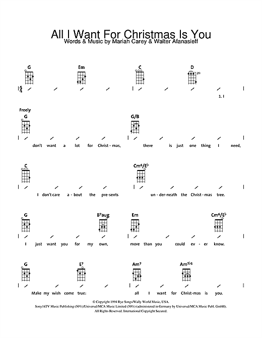 Mariah Carey All I Want For Christmas Is You Sheet Music Notes Chords Download Christmas Notes Ukulele With Strumming Patterns Pdf Print 112773