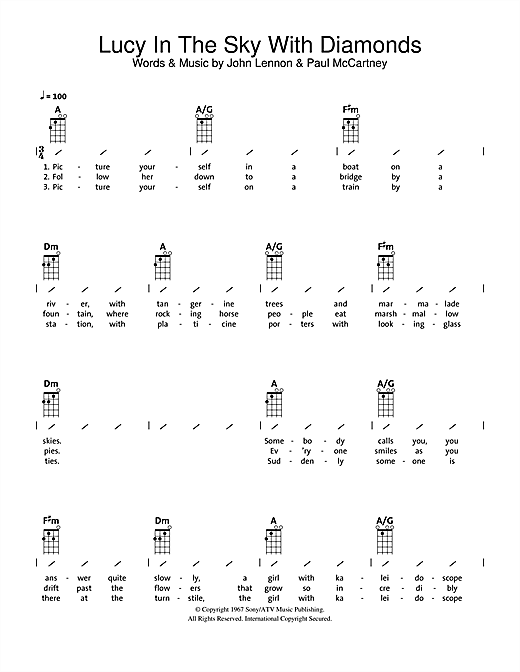 The Beatles Lucy In The Sky With Diamonds Sheet Music Notes Chords Download Rock Notes Ukulele With Strumming Patterns Pdf Print 112854