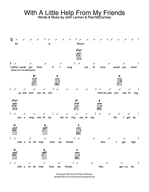 The Beatles With A Little Help From My Friends Sheet Music Notes Chords Download Pop Notes Ukulele With Strumming Patterns Pdf Print 112947