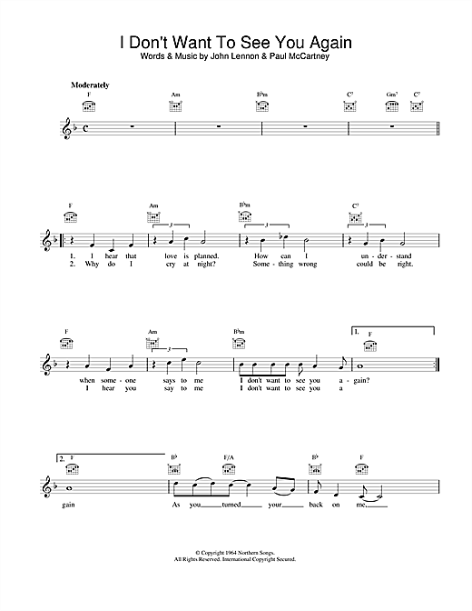 The Beatles I Don T Want To See You Again Sheet Music Notes Chords Download Rock Notes Melody Line Lyrics Chords Pdf Print