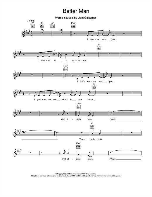 Wallpaper Oasis Better Man Sheet Music Notes Chords Download Rock Notes Free HD