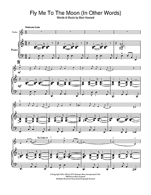 Frank Sinatra Fly Me To The Moon In Other Words Chords Sheet Music Notes Download Jazz Violin Pdf Print 113354