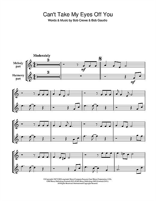 Andy Williams Can T Take My Eyes Off Of You Sheet Music Notes Chords Download Easy Listening Notes Soprano Descant Recorder Pdf Print 113364