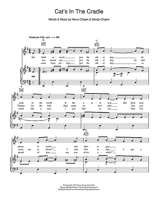 Harry Chapin Cat S In The Cradle Sheet Music Notes Chords