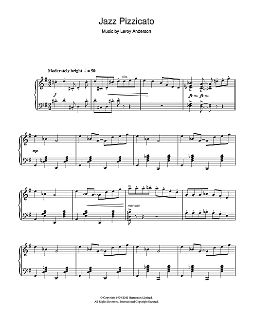 Preview Leroy Anderson Jazz Pizzicato Jazz sheet music, notes and chords for Piano, SKU: 113505 sheet music, piano notes, chords, guitar tabs, score, transpose, transcribe, how to play, guide, download, learn, tutorial, progression, song, artist, awards, billboard, mtv, vh1, tour, single, album, release