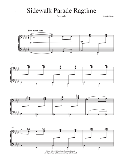 Preview Francis Shaw Sidewalk Parade (Ragtime) Ragtime sheet music, notes and chords for Piano Duet, SKU: 114259 sheet music, piano notes, chords, guitar tabs, score, transpose, transcribe, how to play, guide, download, learn, tutorial, progression, song, artist, awards, billboard, mtv, vh1, tour, single, album, release