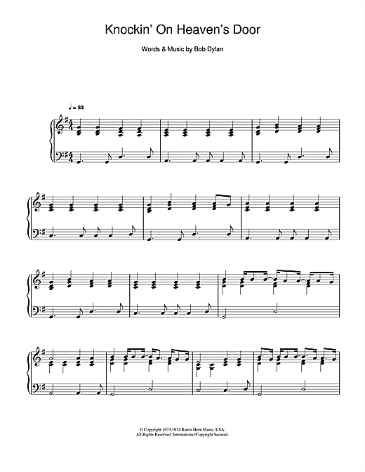 Bob Dylan Knockin On Heaven S Door Sheet Music Notes Chords