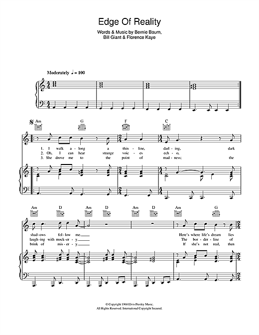 Elvis Presley Edge Of Reality Sheet Music Notes Chords Download