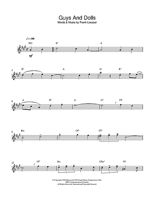 Frank Loesser Guys And Dolls Sheet Music Notes Chords Download
