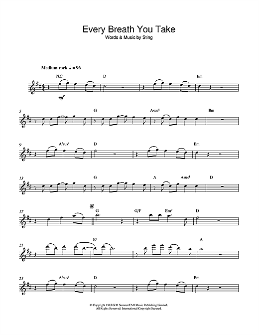 The Police Every Breath You Take Lyrics Spanish The Police Every Breath You Take Sheet Music Notes Chords Download Pop Notes Alto Saxophone Pdf Print 114534