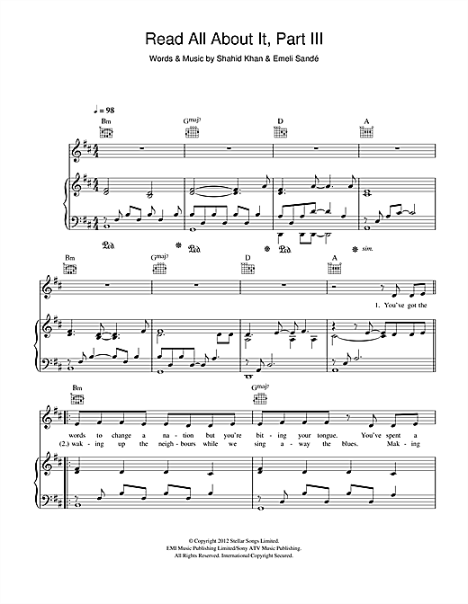 Emeli Sande Read All About It Part Iii Sheet Music Download Pdf Score 114818