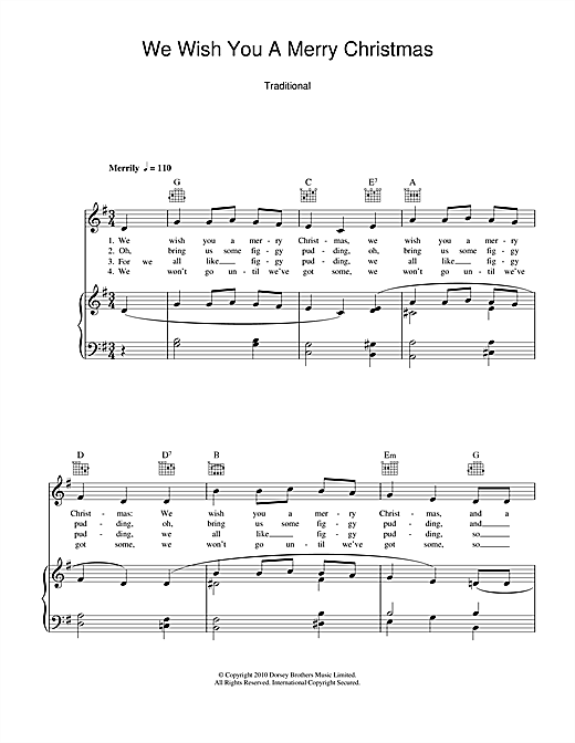 Christmas Carol We Wish You A Merry Christmas Sheet Music Notes