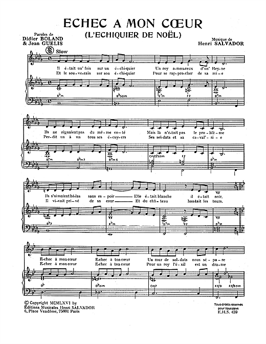 Henri Salvador Echec A Mon Coeur Sheet Music Download Pdf Score 115004