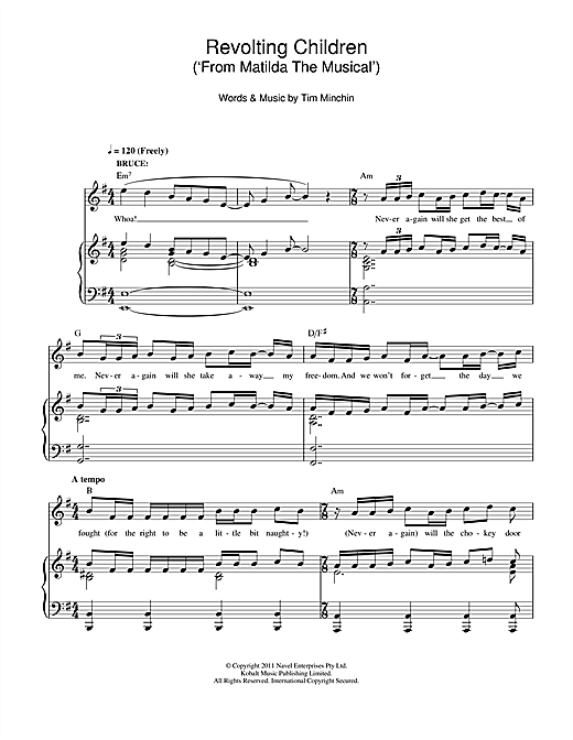 Tim Minchin Revolting Children From Matilda The Musical Sheet Music Download Pdf Score 115326 Never again will we live behind bars! tim minchin revolting children from matilda the musical sheet music notes chords download printable piano vocal sku 115326
