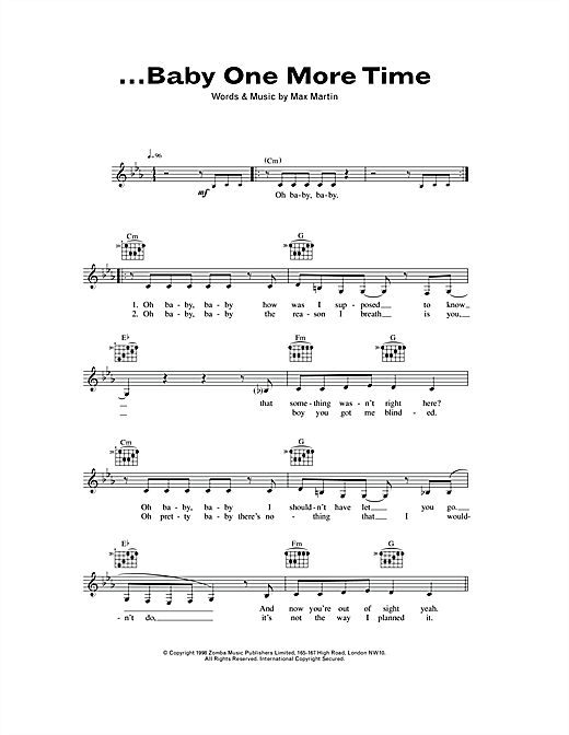 Britney Spears Baby One More Time Sheet Music Download Pdf Score 115455