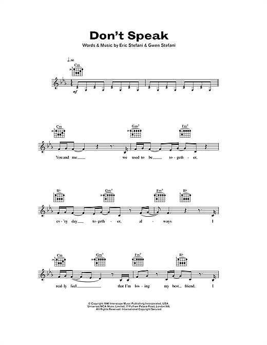 No Doubt Don T Speak Sheet Music Notes Chords Download Pop Notes Melody Line Lyrics Chords Pdf Print 115457