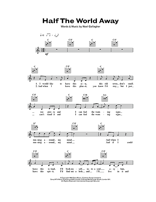 Half The World Away Chords Guitar