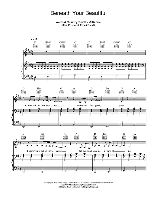 Labrinth Featuring Emeli Sande Beneath Your Beautiful Sheet Music Download Pdf Score 115631
