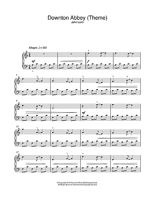 John Lunn Downton Abbey Theme Sheet Music Notes Chords