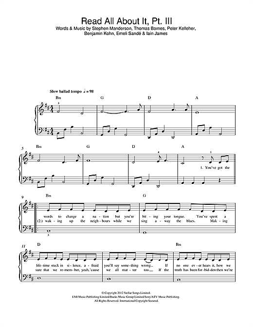 Emeli Sande Read All About It Part Iii Sheet Music Download Pdf Score 116044