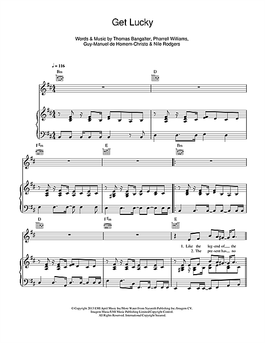 Daft Punk Get Lucky Feat Pharrell Williams Sheet Music Notes Chords Download Pop Notes Piano Vocal Guitar Right Hand Melody Pdf Print 116050