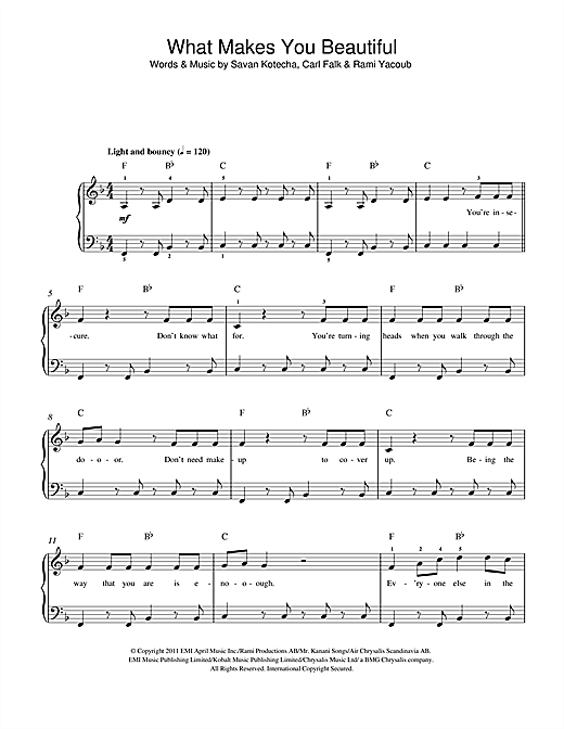 One Direction What Makes You Beautiful Sheet Music Notes Chords Download Pop Notes Beginner Piano Pdf Print 116152