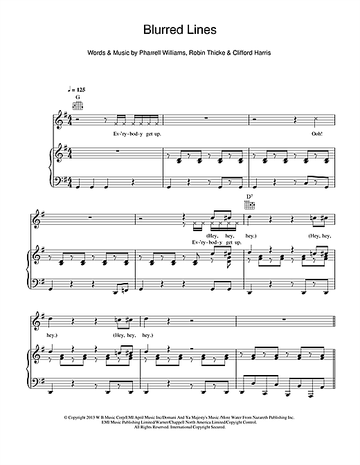 Robin Thicke Blurred Lines Sheet Music Notes Chords Download R B Notes Piano Vocal Guitar Right Hand Melody Pdf Print 116165