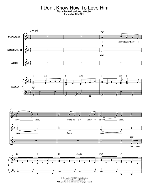 Andrew Lloyd Webber I Don T Know How To Love Him From Jesus Christ Superstar Arr Jeremy Birchall Sheet Music Download Pdf Score 116260