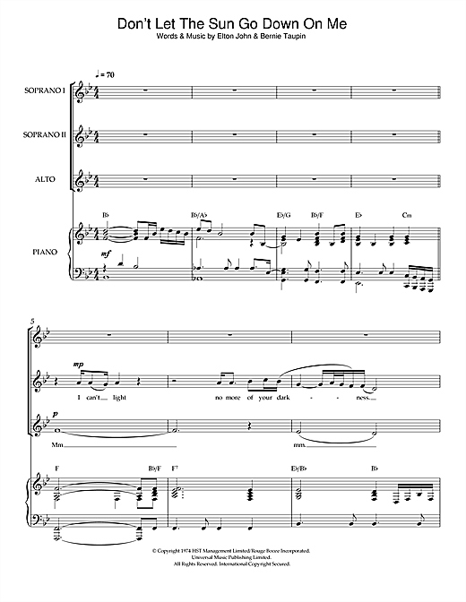 Elton John Don T Let The Sun Go Down On Me Arr Christopher Hussey Sheet Music Download Pdf Score