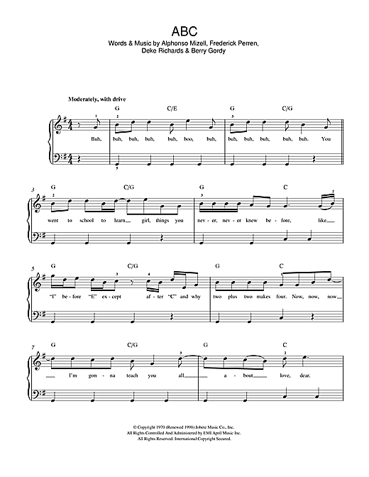 Preview The Jackson 5 ABC Pop sheet music, notes and chords for Beginner Piano, SKU: 116375 sheet music, piano notes, chords, guitar tabs, score, transpose, transcribe, how to play, guide, download, learn, tutorial, progression, song, artist, awards, billboard, mtv, vh1, tour, single, album, release