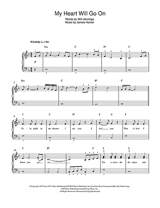 Celine Dion My Heart Will Go On Love Theme From Titanic Sheet
