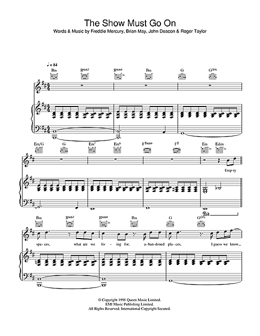 Queen The Show Must Go On Sheet Music Notes Chords Download Pop Notes Piano Vocal Guitar Pdf Print 116749