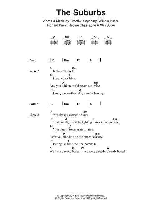 Arcade Fire The Suburbs Sheet Music Notes Chords Download Pop