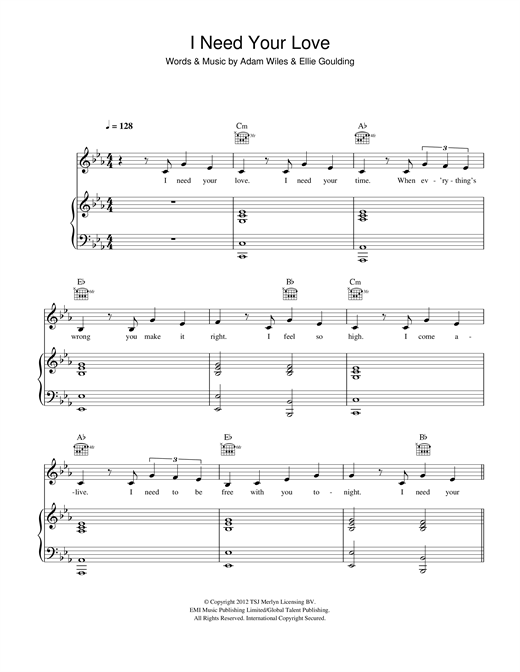 Calvin Harris I Need Your Love Featuring Ellie Goulding Sheet Music Download Pdf Score 116930