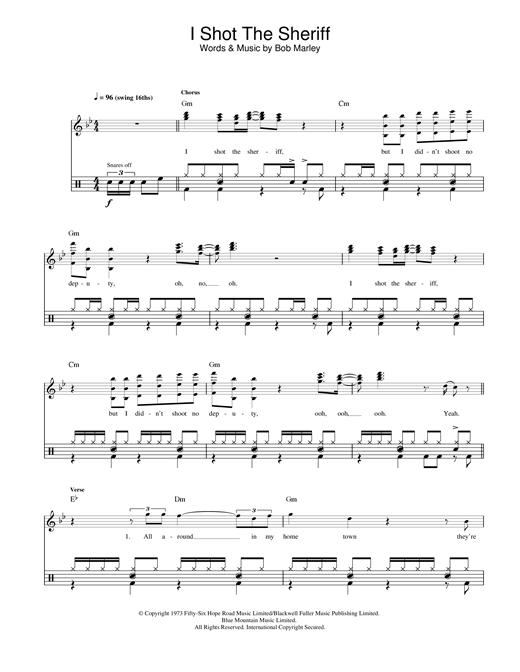 Bob Marley I Shot The Sheriff Sheet Music Notes Chords Download Reggae Notes Drums Pdf Print 117039