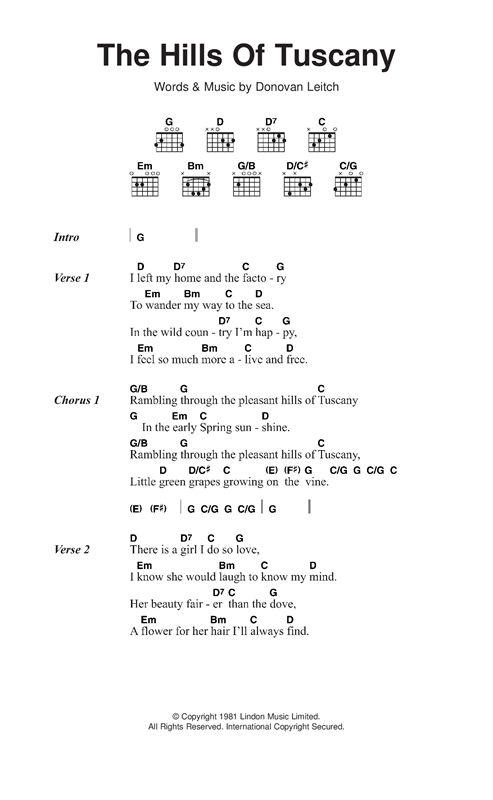 Donovan The Hills Of Tuscany Sheet Music Notes Chords Download