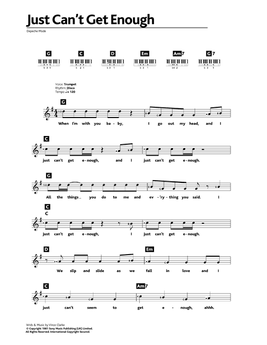 Depeche Mode Just Can T Get Enough Sheet Music Notes Chords Download Pop Notes Keyboard Pdf Print 117432