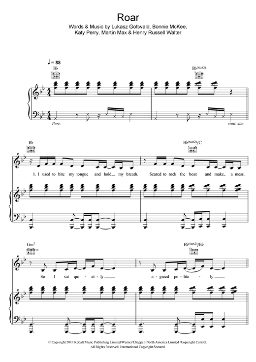 Katy Perry Roar Sheet Music Notes Chords Download Pop Notes