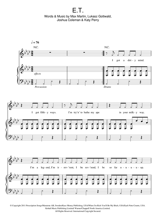 Katy Perry E T Sheet Music Notes Chords Download Pop Notes