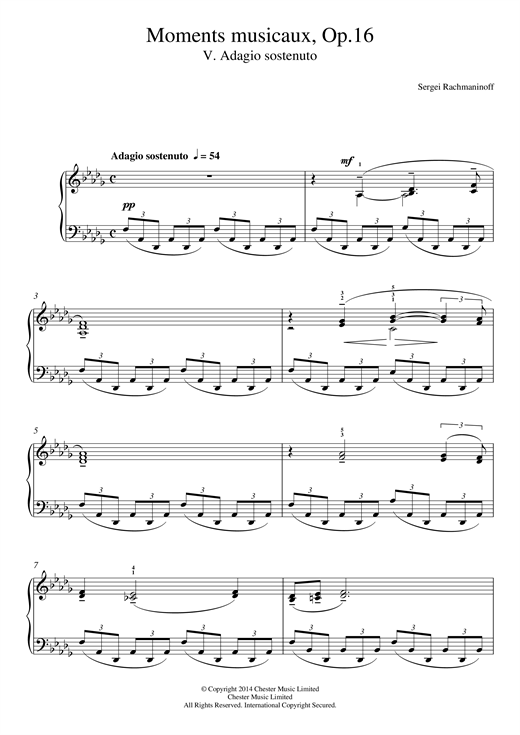 Preview Sergei Rachmaninoff Moments musicaux Op.16, No.5 Adagio sostenuto Classical sheet music, notes and chords for Piano, SKU: 117638 sheet music, piano notes, chords, guitar tabs, score, transpose, transcribe, how to play, guide, download, learn, tutorial, progression, song, artist, awards, billboard, mtv, vh1, tour, single, album, release