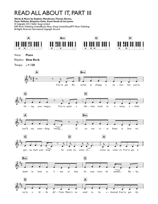 Emeli Sande Read All About It Part Iii Sheet Music Notes Chords Download Pop Notes Keyboard Pdf Print 117758