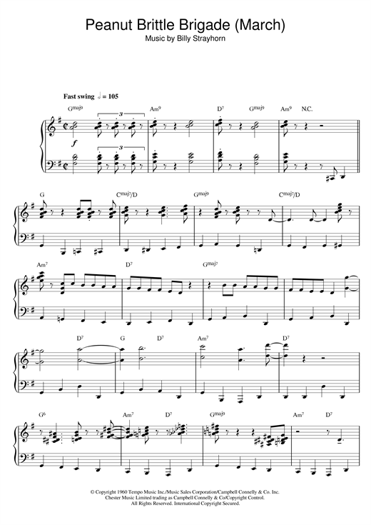 Preview Billy Strayhorn Peanut Brittle Brigade (From The Nutcracker Suite) Swing sheet music, notes and chords for Piano, SKU: 117871 sheet music, piano notes, chords, guitar tabs, score, transpose, transcribe, how to play, guide, download, learn, tutorial, progression, song, artist, awards, billboard, mtv, vh1, tour, single, album, release