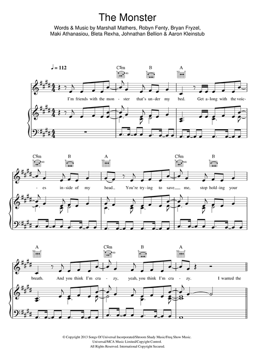 Eminem Feat Rihanna The Monster Sheet Music Download Pdf Score 117969